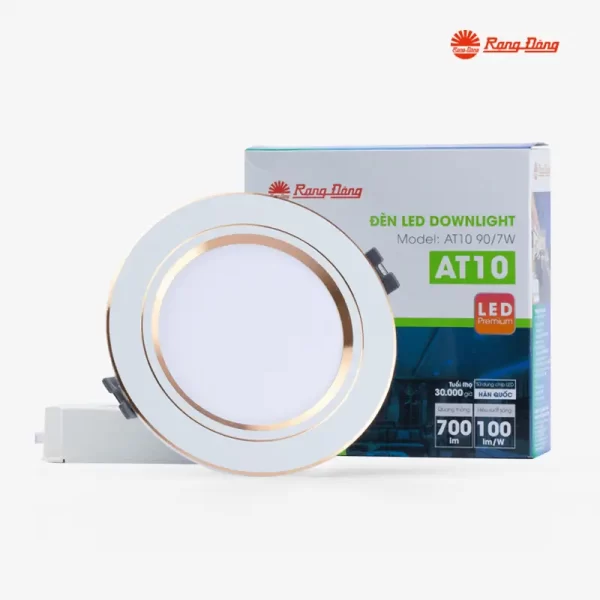 Đèn LED Downlight âm trần AT10 7W phi 90 viền vàng Rạng Đông