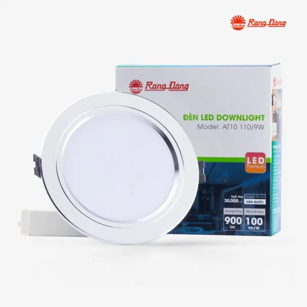 Đèn LED Downlight âm trần AT10 9W phi 110 viền bạc Rạng Đông