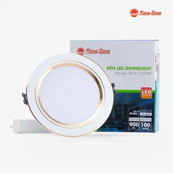 Đèn LED Downlight âm trần AT10 9W phi 110 viền vàng Rạng Đông