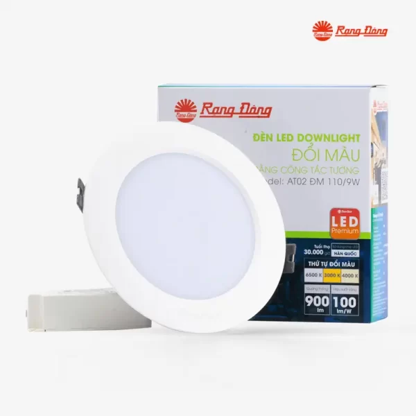 Đèn led downlight đổi màu rạng đông AT02 DM 9W phi 90