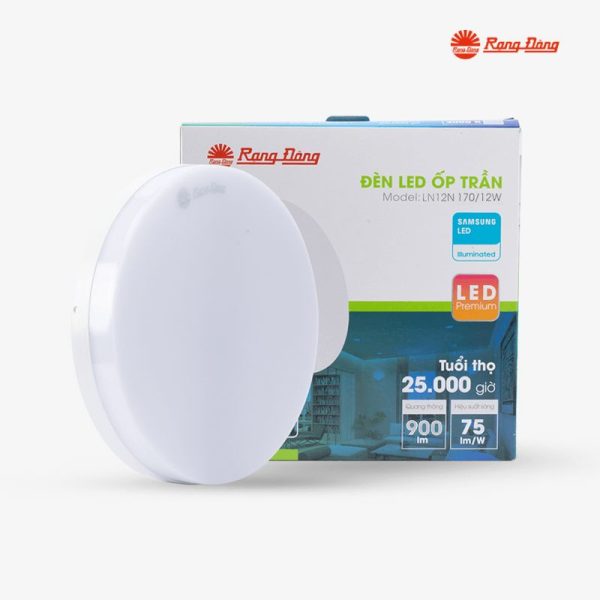 Đèn led ốp trần tròn 12W đế nhựa Rạng Đông LN12N phi 170