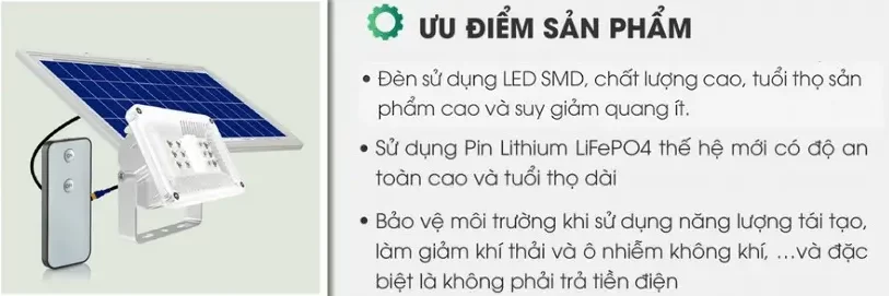 Đèn LED năng lượng mặt trời 10W CP01 SL ưu điểm